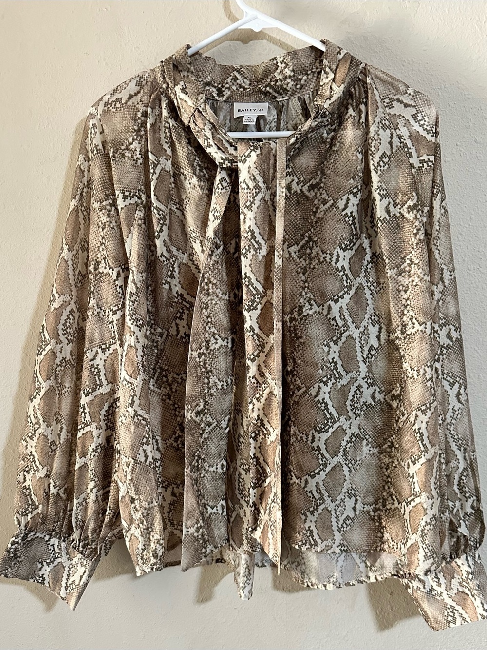 Bailey 44 Snake-Print Tie-Neck Blouse in Brown and Cream